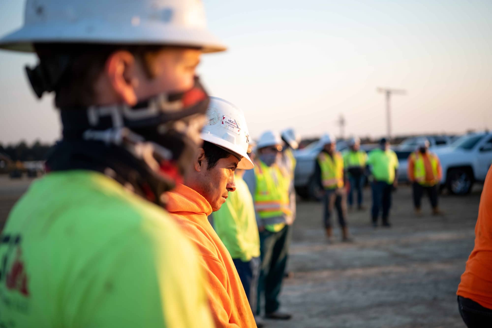 a line of HGC team members out in the field