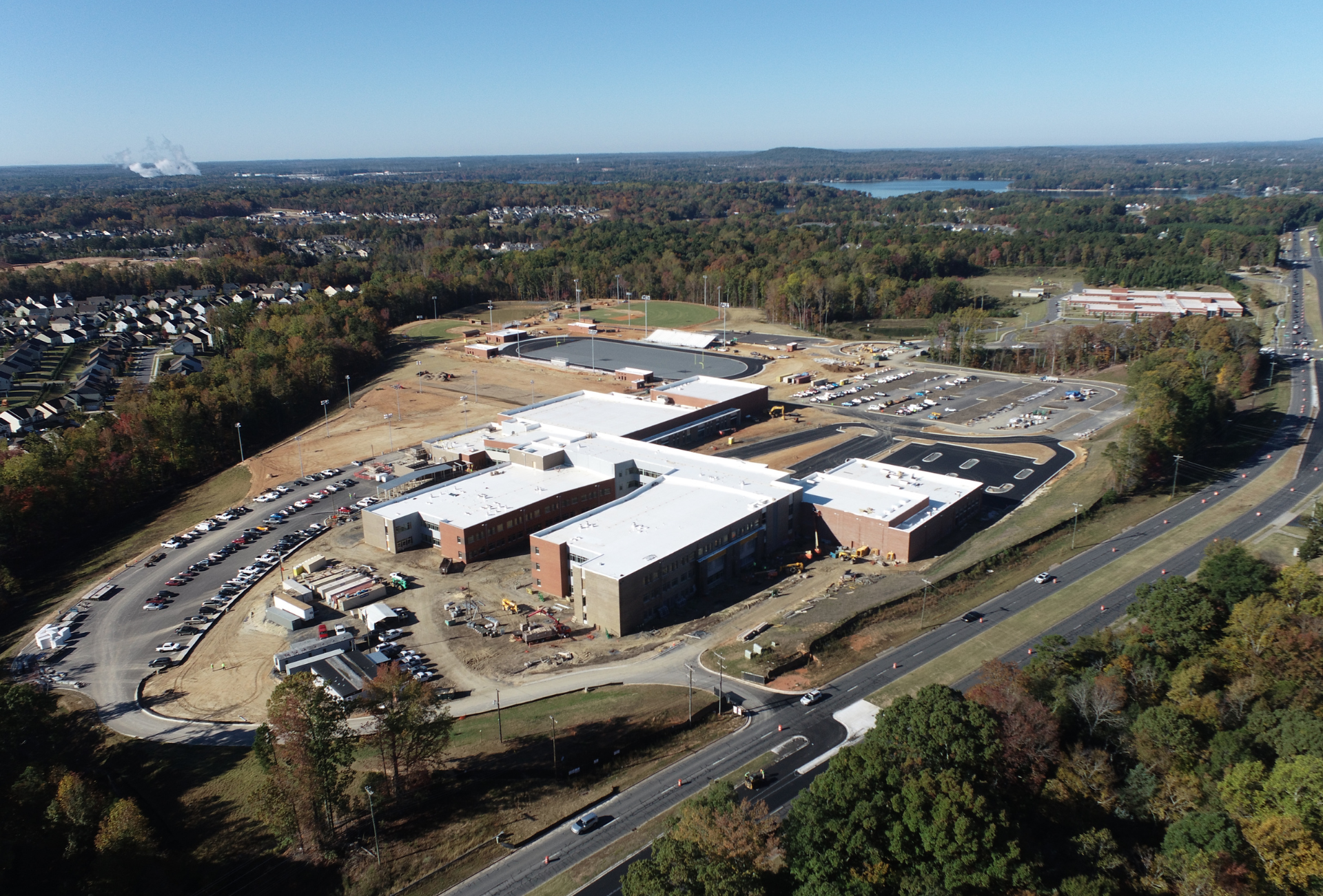 an angled overhead view of the CMS olympic relief high school job site